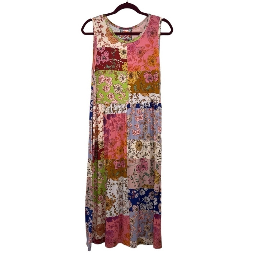 Johnny Was Cosmo Easy Fit Tea Length Patchwork Bamboo Midi Dress Women Large - Picture 12 of 16